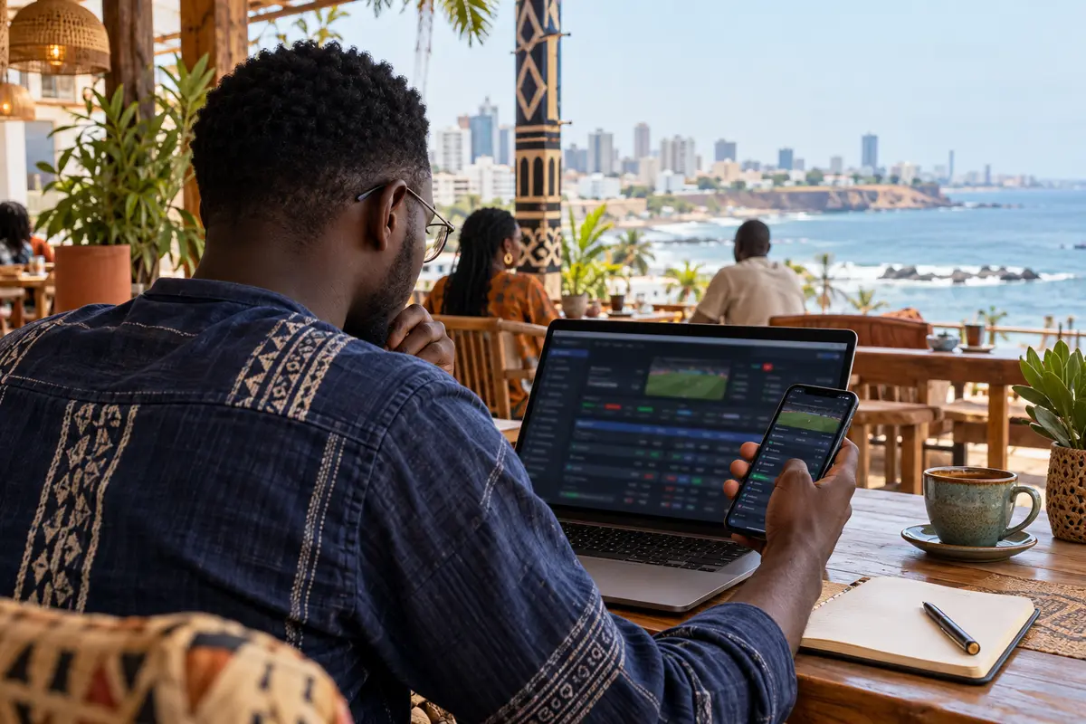 Utilisateur adulte analysant une plateforme sportive à Dakar